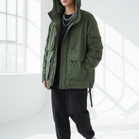Hooded Jacket in Army Green - Model Wearing