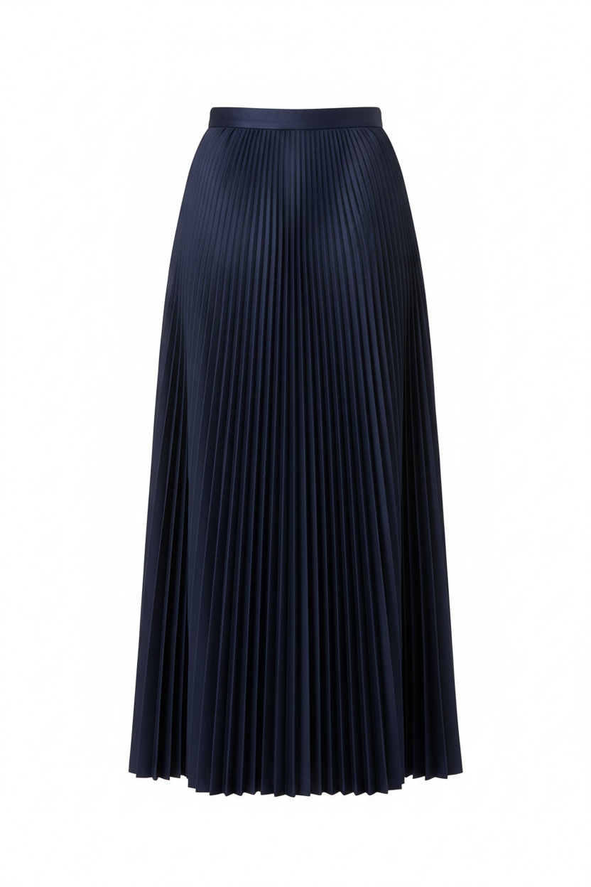 Pleated Skirt in Midnight Blue - Back View
