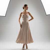 Midi Dress in Soft Beige - Model Wearing