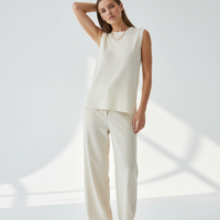 Sleeveless Top in Ivory - Model Wearing