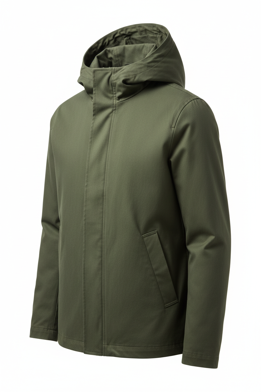 Hooded Jacket in Army Green - 45 Degree Angle