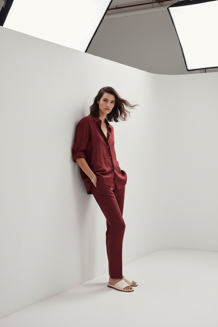 Casual Shirt in Deep Wine Red - Model Wearing