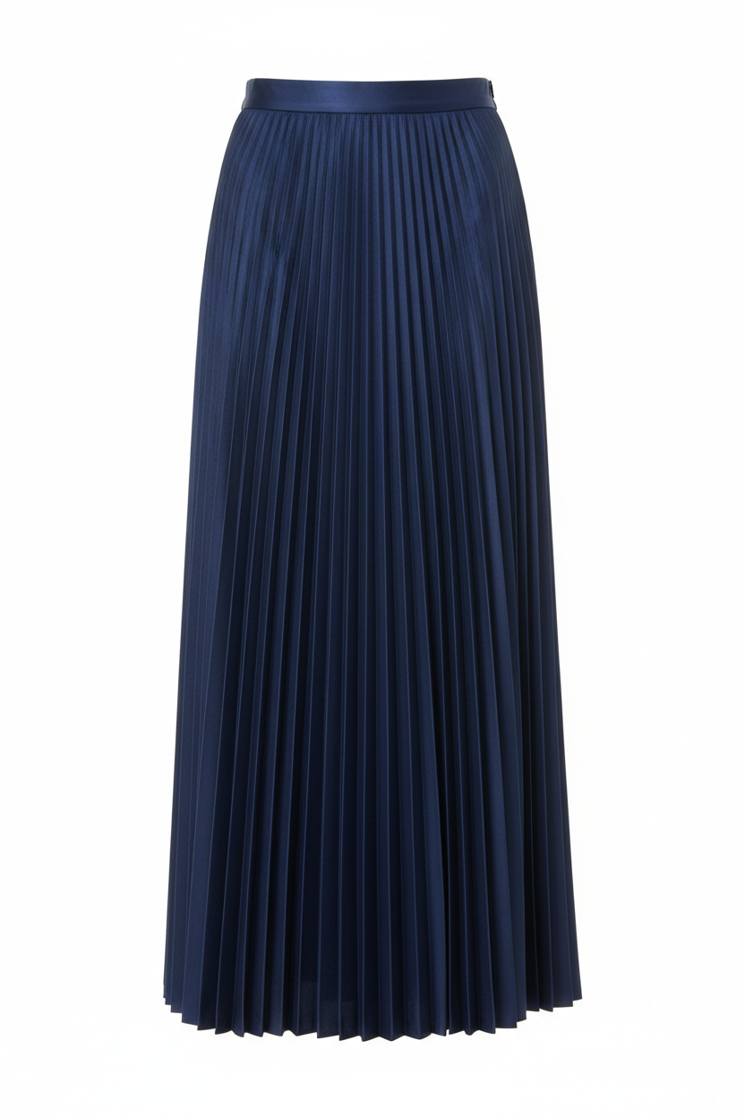 Pleated Skirt in Midnight Blue - Front View