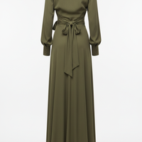 Wrap Dress in Olive Green - Back View