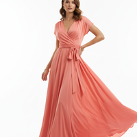Wrap Dress in Soft Coral - Model Wearing