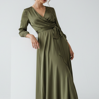 Wrap Dress in Olive Green - Model Wearing