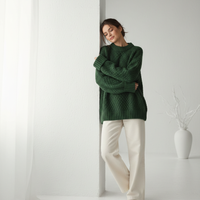 Knit Sweater in Forest Green - Model Wearing