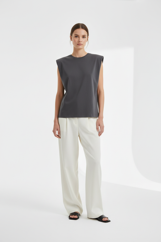 Sleeveless Top in Ivory - Model Wearing