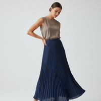 Pleated Skirt in Midnight Blue - Model Wearing